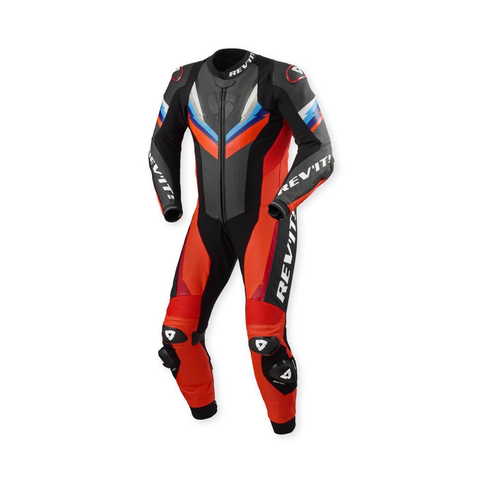 Revit Quantum 3 1-piece leather suit Neon Red-Black