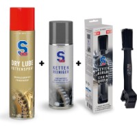 S100 Chain Maintenance Dry Lube Set 2 (Dry Lube Chain Spray 400ml + Chain Cleaner Power Gel 300ml + chain brush)