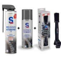 S100 Chain Maintenance Set 2 (White Chain Spray 2.0 400ml + Chain Cleaner Power Gel 300ml + chain brush)
