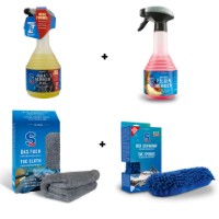 S100 Motorrad Pflege Set No. 1 (Schwamm + Mikrofasertuch + Total Reiniger plus 750ml + Felgen Reiniger 500ml)