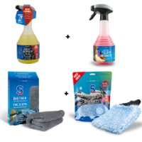 S100 Motorrad Pflege Set No. 2 (Waschhandschuh+ Mikrofasertuch + Total Reiniger plus 750ml + Felgen Reiniger 500ml)