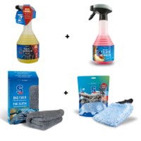 S100 Motorrad Pflege Set No. 2 (Waschhandschuh+ Mikrofasertuch + Total Reiniger plus 750ml + Felgen Reiniger 500ml)