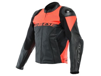 Dainese Racing 4 perforated summer leather jacket black / fluo-red