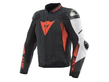Dainese Super Speed 4 perforated Leather jacket black/white/fluo-red