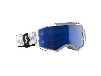 Fury Goggle MX Brille Glas: blau verspiegelt chrome / Rahmen weiß