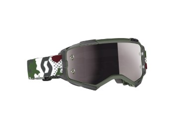 Fury Goggle MX Brille Glas: silber chrome / Rahmen dunkel grün/weiß