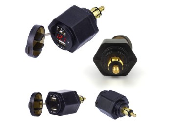 USB-Adapter | 5V 2x2.1A Voltanzeige | für BMW 12 DIN-Stecker/gerade
