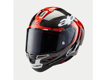 Alpinestars Supertech R10 Element Carbon Helm schwarz Carbon hell rot weiss glossy