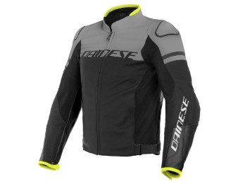 Agile Leather jacket black/gray/fluo-yellow