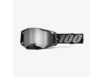 100% Armega Goggle Black - Mirror Silver Lens MX Cross Brille schwarz Glas silber verspiegelt