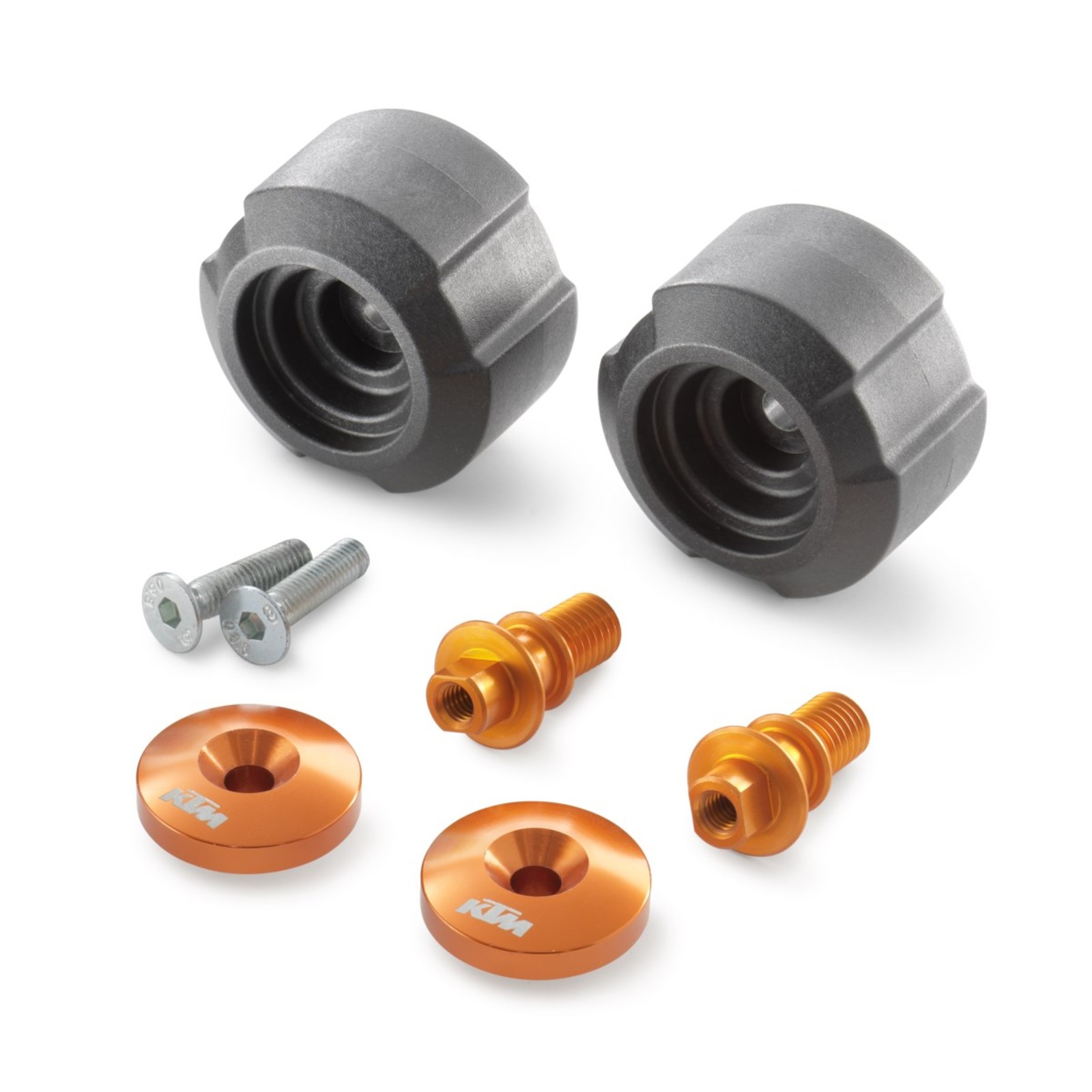 Kit Crash Pad Anteriore E Posteriore Per KTM Duke 125/200/390 – In Alluminio E Nylon, Arancione E Nero
