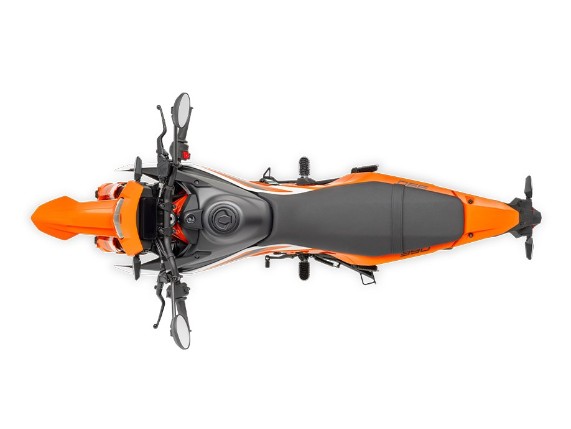 Obenansicht KTM 390 SMC R 2025 - Ergonomisch durchdachtes Supermoto-Design