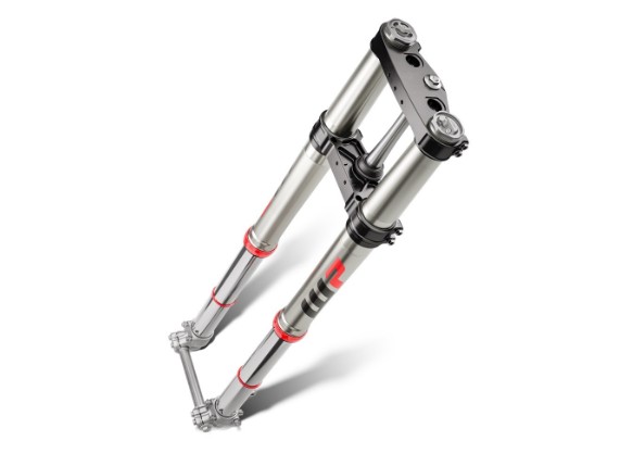 Studioaufnahme der WP XACT Gabel der KTM 250 SX 2026. Diese High-Performance Gabel sorgt für maximales Feedback und extreme Kontrolle im Motocross