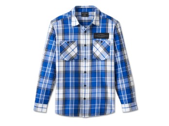 Stacked Bar & Shield Long Sleeve Plaid Shirt