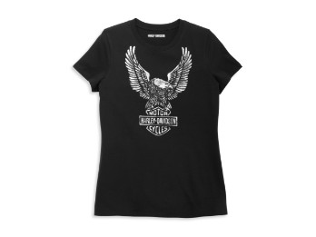 Harley Davidson Damen T-Shirt Eagle Grafik, schwarz