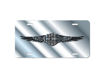 - Harley® Bar & Shield w/ Wings Emblem, poliertes Auto-Kennzeichenschild
