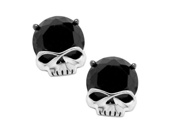 HDE0378, Black Stone Skull Earrings