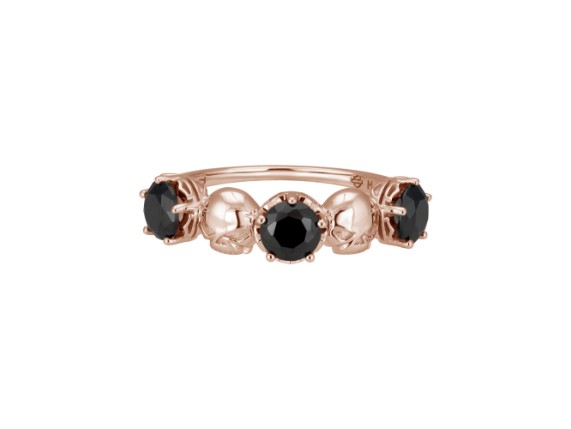 HDR0515-07, Rose Gold Skull&Three Stone Ring