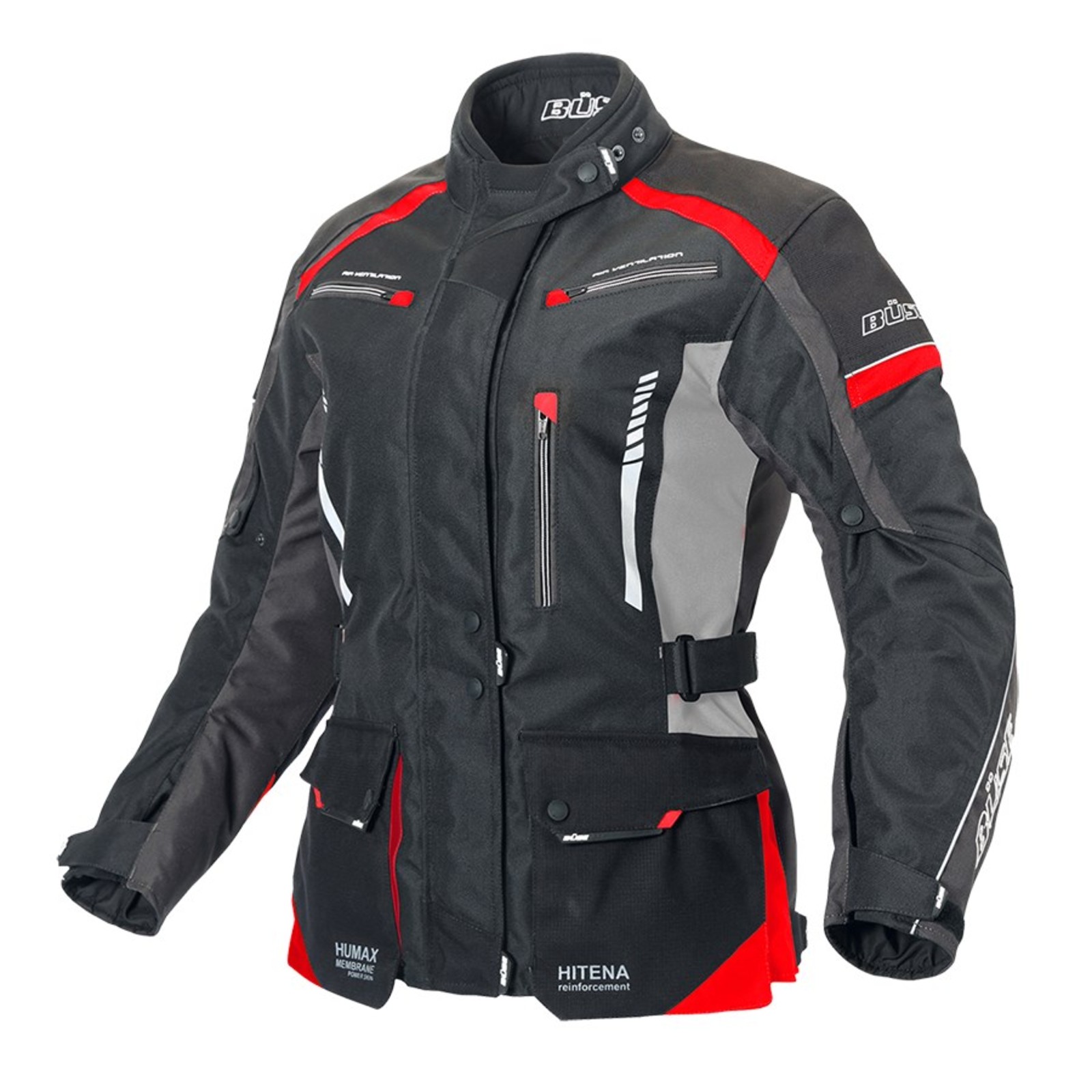 Büse Torino II Textil-Motorradjacke Damen – Schwarz/anthrazit, Größe 50