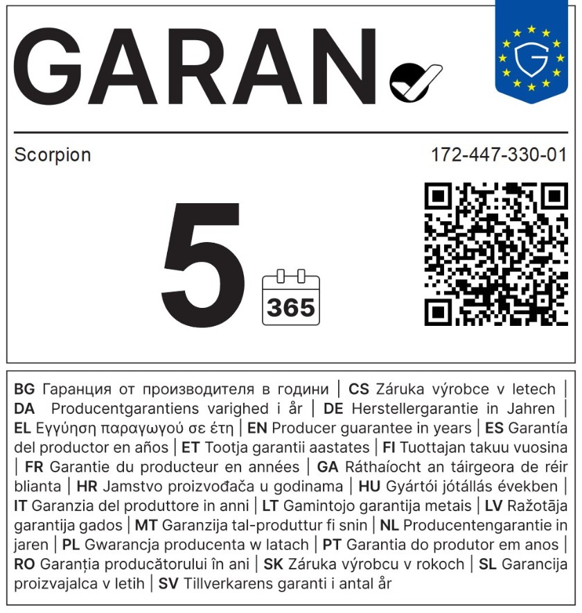 EU-Garantielabel: 5 Jahre Herstellergarantie von Scorpion für 172-447-330-01