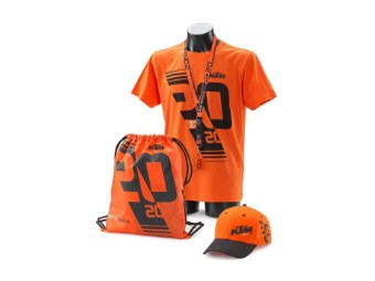 Das KTM FAN Package - T-Shirt, Cap, Bag, Lanyard (Schlüsselanhänger), Ohrstöpsel
