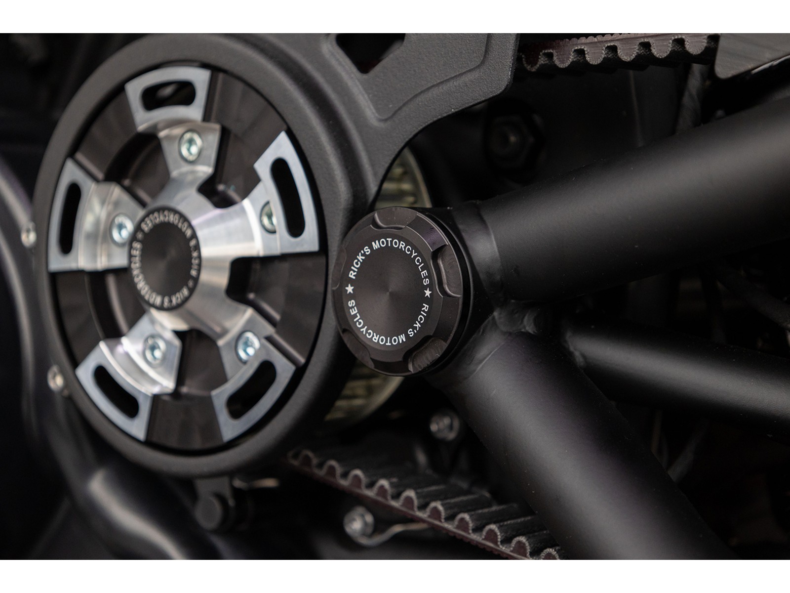 Rick's Motorcycles Sportster S axle cover swingarm axle