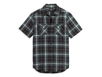 Men's Shirt Black/Grey Plaid 96448-21VM Short Sleve