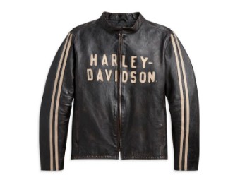 Men's Leather Jacket -Sleeve Stripe- Slim Fit 97009-21VH Black