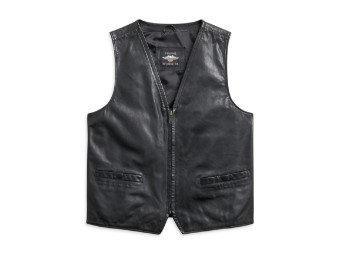 Men's Leather Vest 97010-21VH Slim Black Zipper