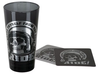 -SKULL RIDER- Glas and two beer lids 600ml HDL-18781