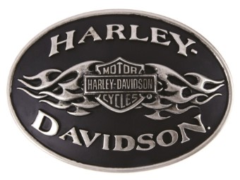 Harley-Davidson® Mens Belt Buckle black Flame Brushed Chrome, HDMBU10070