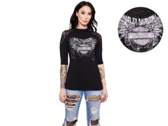 Harley-Davidson Women Shirt "Stone Cold Cycle" HT4513BLK 3/4-sleves black