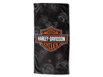 Harley-Davidson® Blueprint B&S Beach Towel, 30 x 60 Inch, Black/Orange NW997196