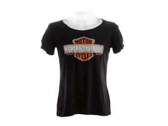 Harley Davidson Dealer Damen Shirt R003430 Schwarz Trademark Logo Strass