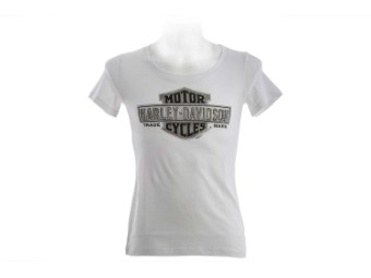 Harley Davidson Dealer Women's Shirt R003435 White Trademark Logo Rhinestone Cotton