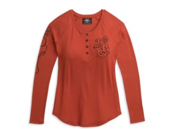 Women's Sweatshirt -Roses Henley- Red Longsleeve 96322-21VW