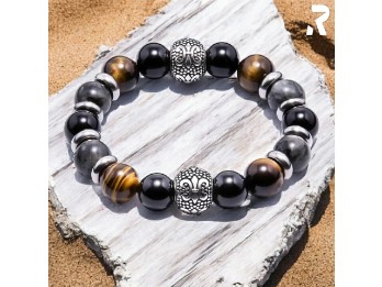 Naturstein Biker Armband "Desert" Tigerauge Onyx Labradirit