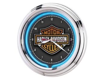 Harley-Davidson® Essential Bar & Shield Blue Neon Clock, 12 in Diameter HDL-16675