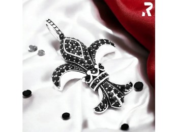 Edelstahl Lilien Anhänger "Black Lily" by Rockyfy-Fleur-de-Lis mit schwarzen Kristallen