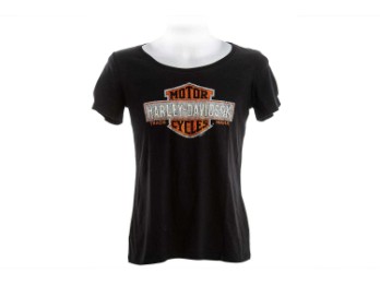 Harley Davidson Dealer Women's Shirt R003435 Black Trademark Logo Rhinestone