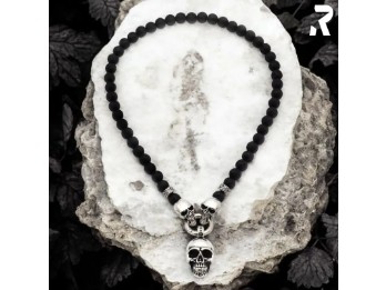 Massive Naturstein-Halskette "Skullruler" Lavastein by Rockyfy
