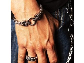 Massives Edelstahl Totenkopf Armband "Dark Skull" mit 6mm Königskette