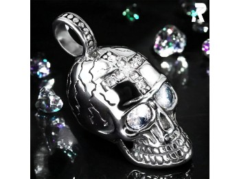 Edelstahl Totenkopf Anhänger "Punisher 3" by Rockyfy – Skull mit hellen Kristallen