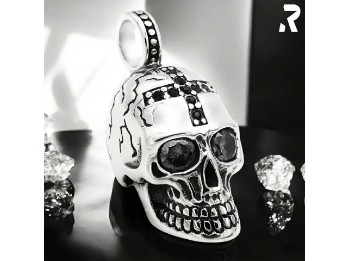 Edelstahl Totenkopf Anhänger "Punisher" by Rockyfy – Skull mit Kristall-Kreuz