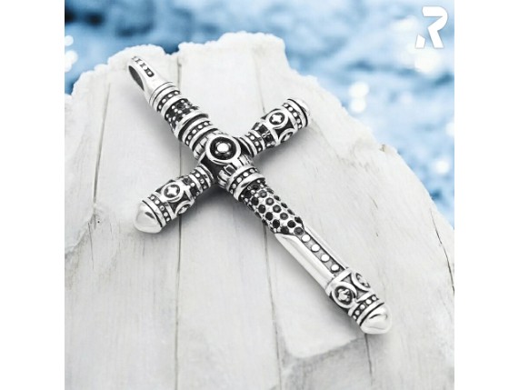 Kreuz Anhaenger Kettenanhaenger Kreuz mit schwarzen Steinen Edelstahlkreuz Rockyfy 03_1920x1920