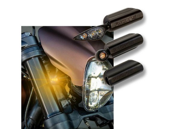 Ricks-Harley-Davidson-Blinkerhalterung-vorne-FXDR-schwarz-mit-Kellermann-ATTO-283390590847
