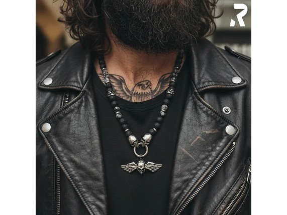 Rockyfy Totenkopf Halskette Skullkette Steinkette Lavasteinkette mit Totenkopfanhaenger 15_800x800