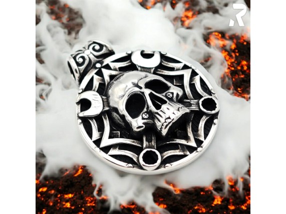 Rockyfy Totenkopf Kettenanhaenger mit Werkzeug Bikerschmuck Rockerschmuck rockiger Kettenanhaenger 03 (1)