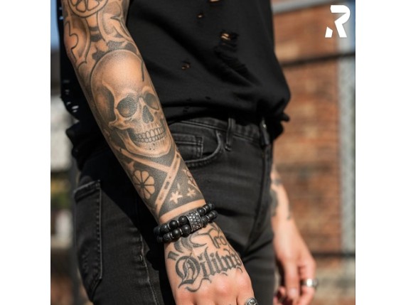 Rockyfy Totenkopfschmuck Totenkopfarmband Lavasteinarmband Doppelarmband Vulkanstein mit Totenkoepfen Black Souls 10_1920x1920