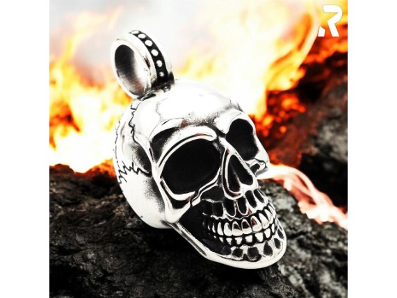 Totenkopf Anhaenger silber Edelstahl Kettenanhaenger Skull mit Kette Rockyfy Bikerschmuck Rockerschmuck 02